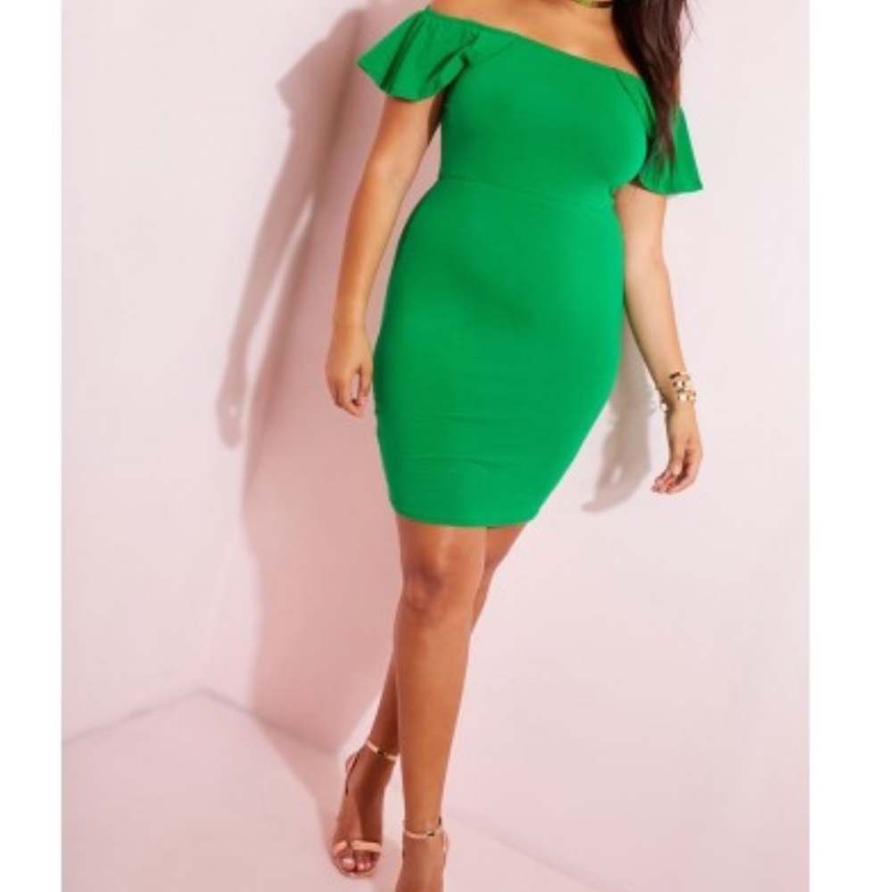 Women Rebdolls "Going In" Ruffled Mini Dress Green